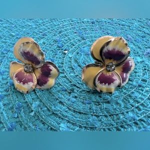 Vintage Pansy Earrings, Screw Backs